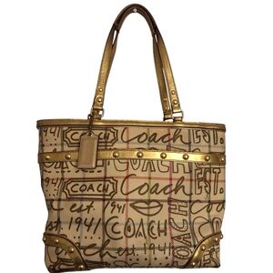 Coach Beige and Gold Signature Tote
